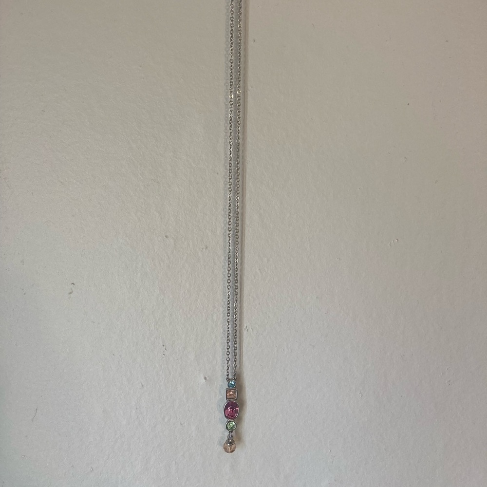 Silver Necklace with Multicolor Gems